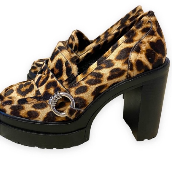 NEW Gianni Bini Maxxwelle Leopard Print Calf Hair Platform Shiloh Loafer Chunkys - Picture 3 of 7